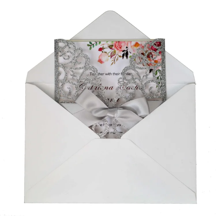 DIY handmade bow glitter gift wedding invitation cover Custom greeting card