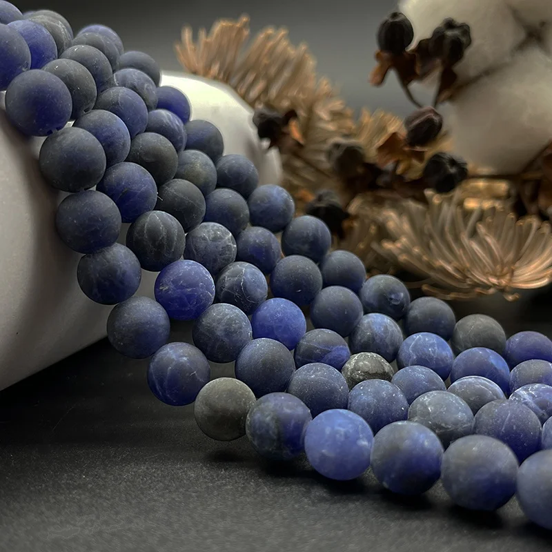 Wholesale Natural Round Matte Frosted Sodalite Loose Gemstone Beads For Jewelry Making DIY Bracelet Necklace