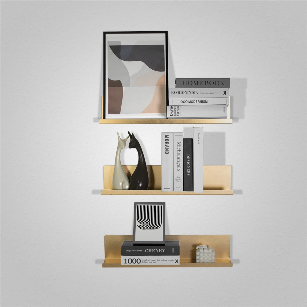 Classic L-Shaped Black Floating Shelf Wall-Mounted Aluminium Photo Frame for Home Decoration for Flower Pot Placement