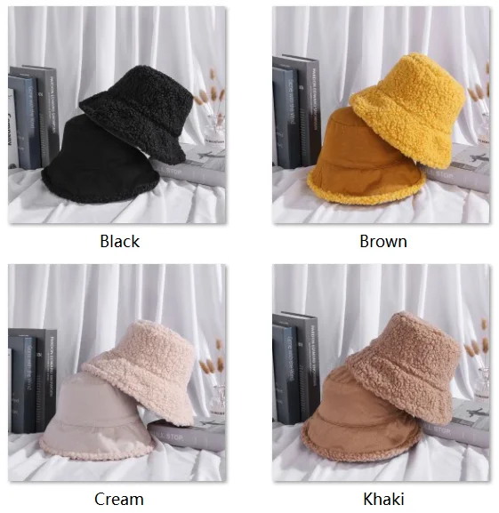 Custom design double sides furry bucket hats women 100%poly cute bucket hats