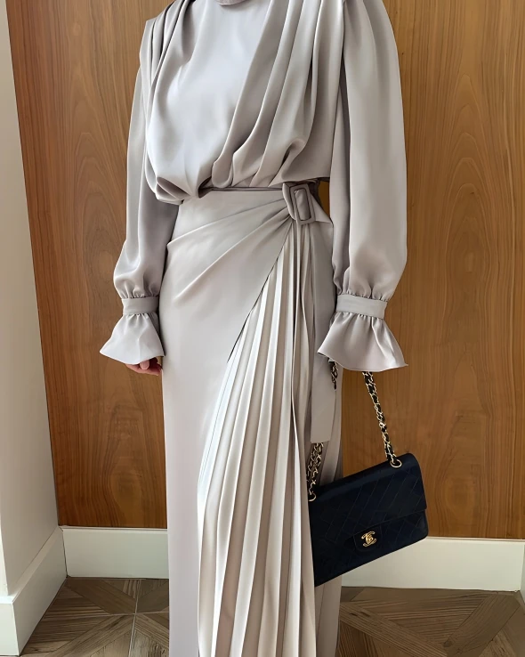 Two Pieces Sets Satin Abaya 2024 Modest Dress Slim Satin Satin Dress Abaya Set Jilbab Muslim Clothing for Women