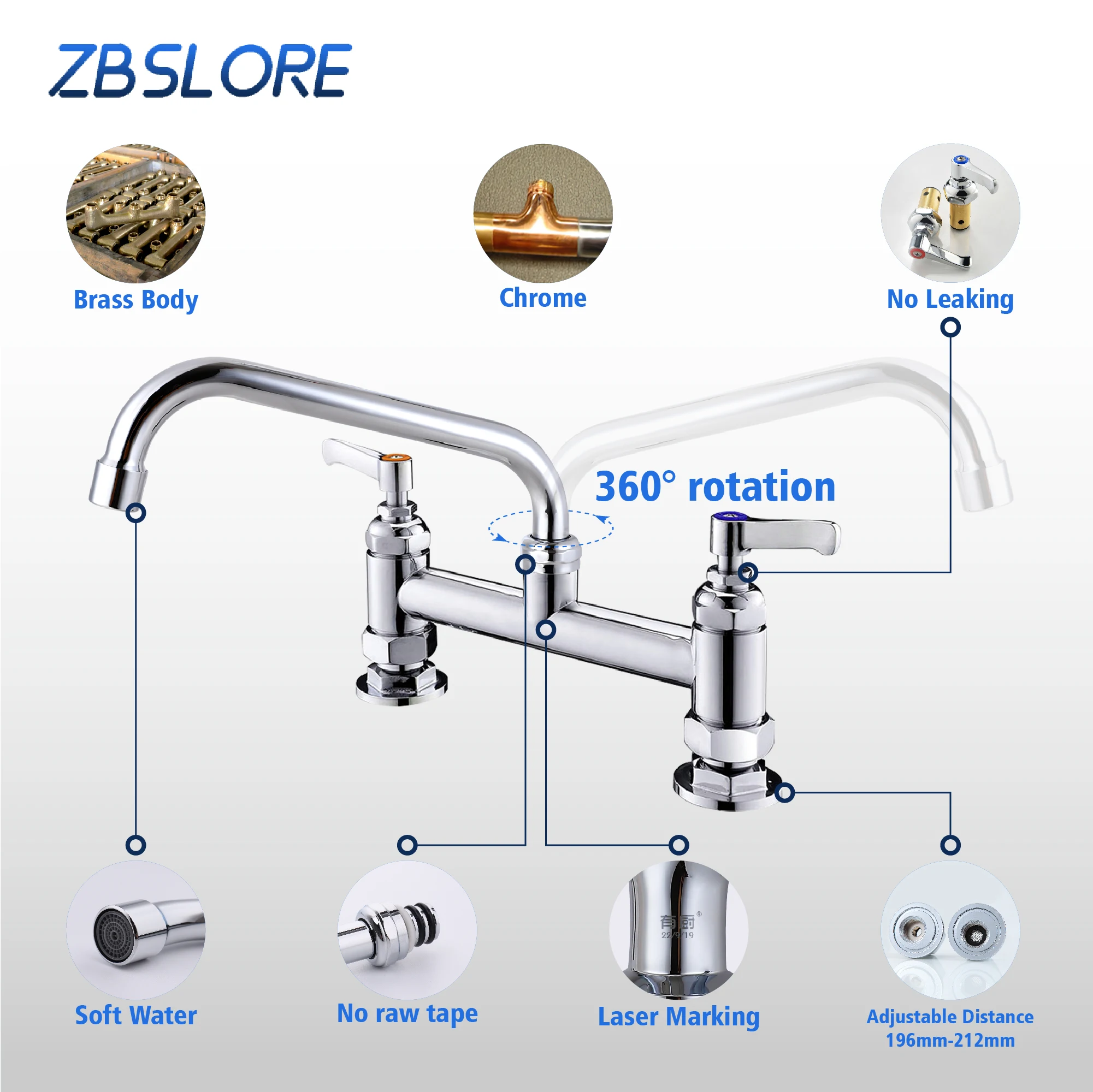 Sink Tap Flexible Hot And Cold Brass Commercial Kitchen Deck Mounted Sink Taps