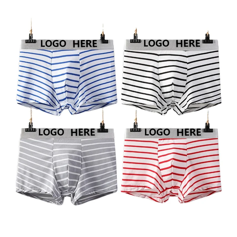 Оптовая продажа, в наличии, мужское нижнее белье с логотипом под заказ, классические трусы-боксеры из полиэстера, мужские Базовые боксеры, Трусы в полоску