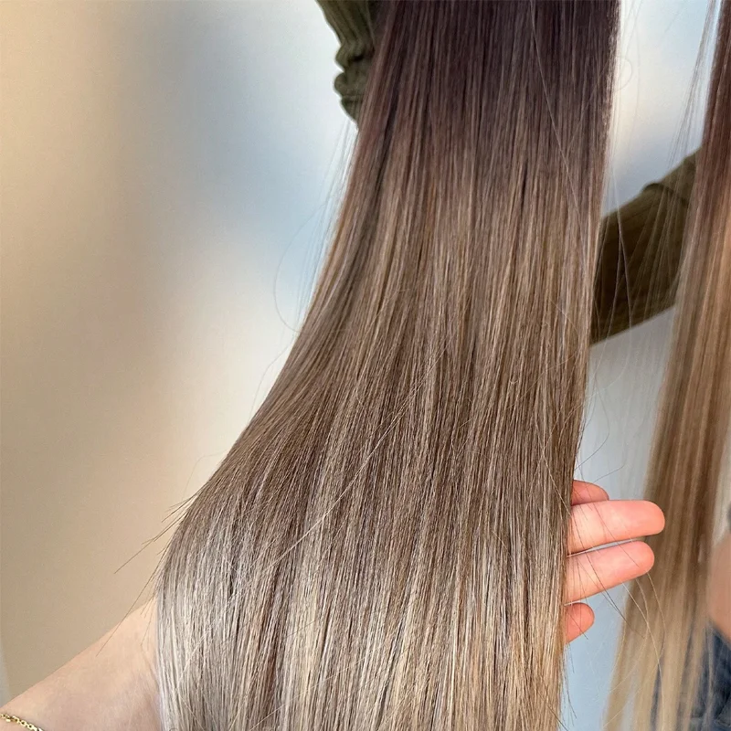 Ponytail wig, feminine, natural, realistic, braided long hair, highlights, gradient long straight hair, high ponytail