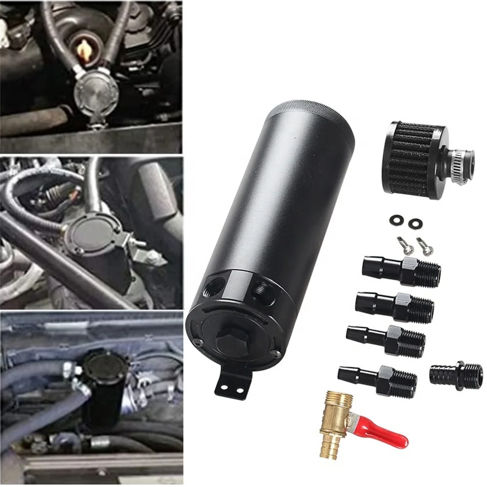 Universal Car Aluminum 2 Ports Long Baffle Oil Separator Catch Can with Breathable Filter