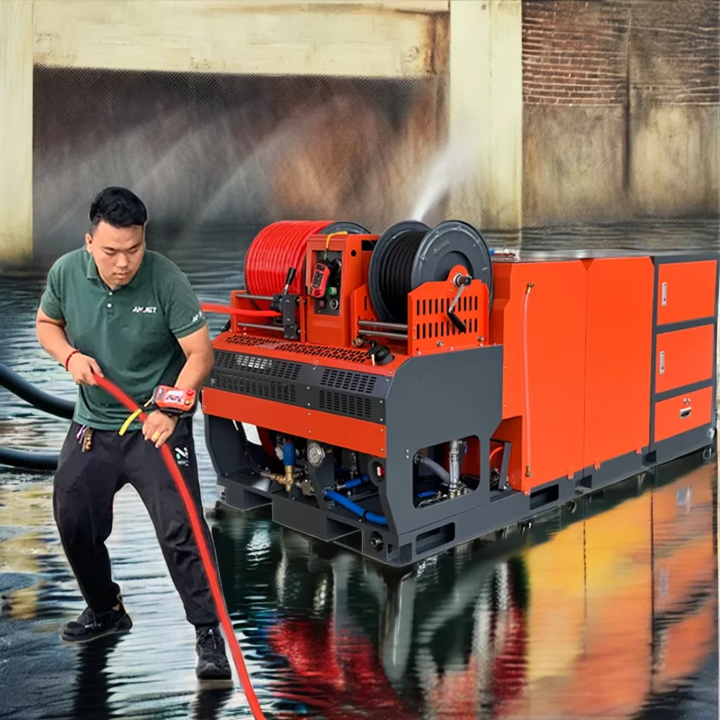 AMJET hot sale sewer jet machine 180bar/2610psi  65lpm/16.25gpm sewer jetter 37HP sewer jetting machine