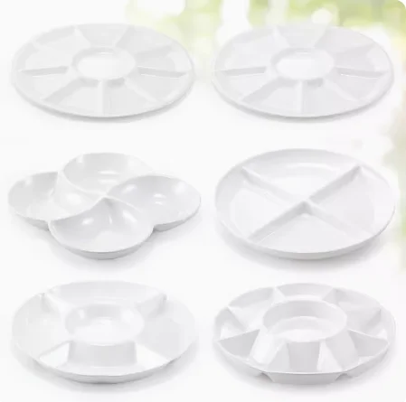 Sectional Larger Round Plastic Serving Tray, Divided Dinner Plate Candy Nut Serving Dish, Veggie Fruit Dish Platter Appetizer