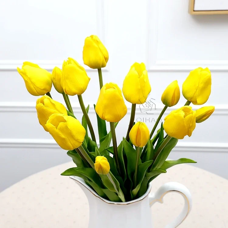Artificial Flower Real Touch Soft Latex 5 Heads Flower Tulip Artificial Champagne Parrot White Tulip for Wedding Decoration