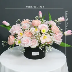 Round Hug Bucket Flower Box Festival Gift Artificial Sunflower Rose Orchid Bouquet Wedding Party Decor Table Centerpieces Floral