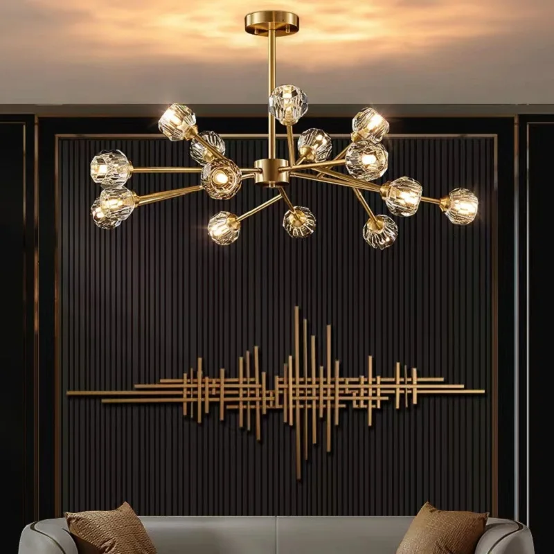 Minimalist household magic bean crystal high-end light luxury all copper luxury chandelier glass led chandelier modern