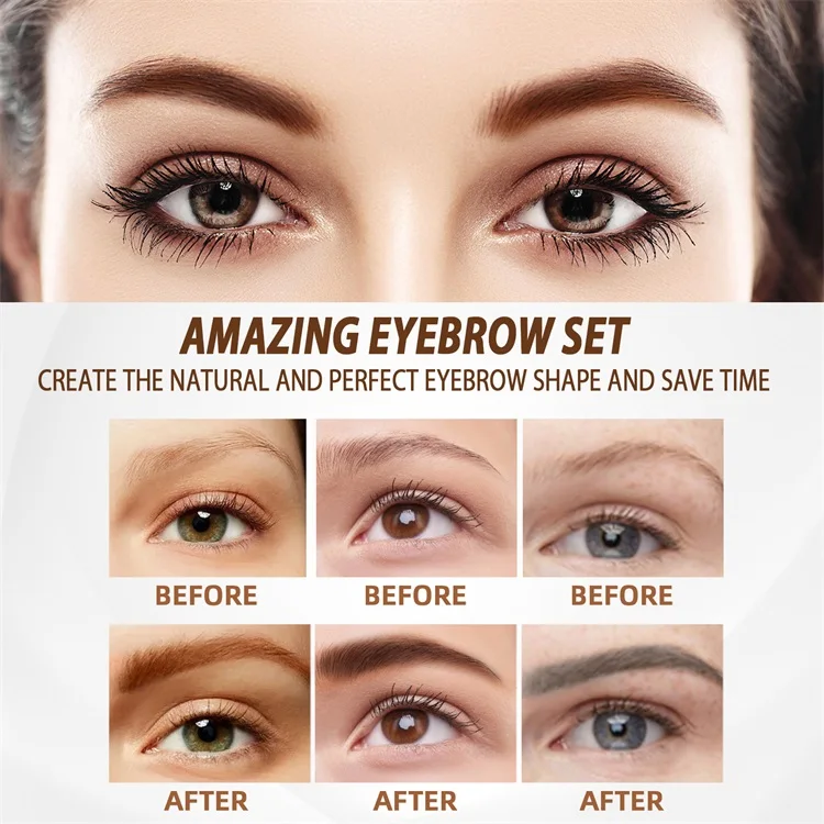 Private label one step eye brow stamp and stencil stick set reusable perfect eyebrow stamp shaping kit brow waterproof cream