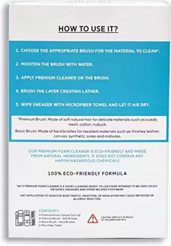 Sneaker foam Cleaner with 2 brushes + 1 microfibre cloth white shoe suede cleaner shoe cleaning set