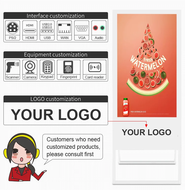 Floor stand indoor vertical 4G wifi network interactive portable lcd advertising display digital signage