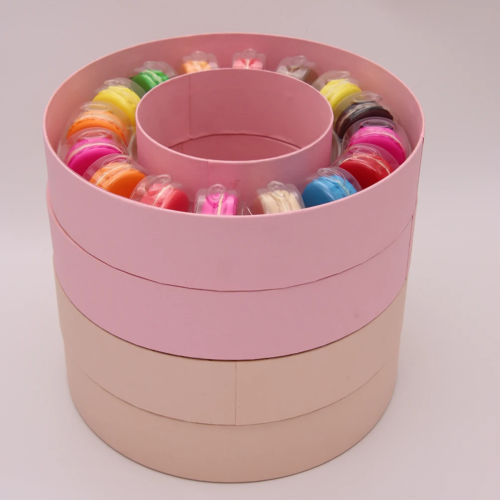Kingwin Custom Luxury Packaging Colorful Pink Round Cardboard Macarons Paper Box