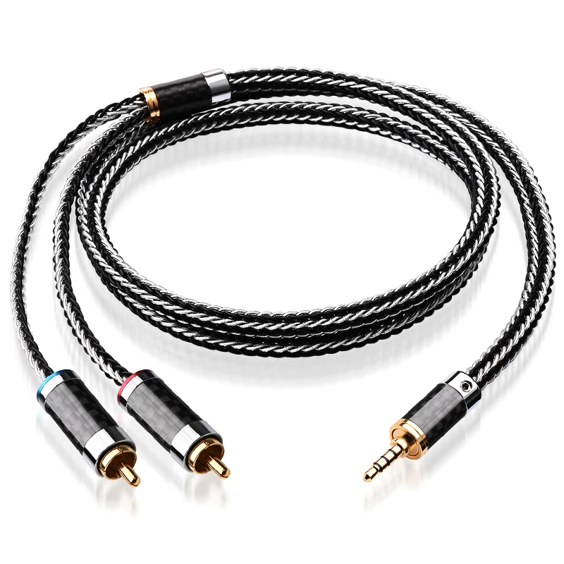 ATAUDIO HIFI Audio Wire 7N OCC Sliver Plated 2.5mm to 2 RCA Male Jack Audio Cable for Earphone/Car/Computer/DVD Player