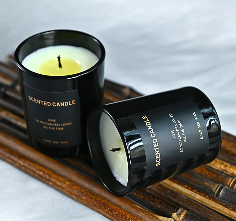 wholesale glass cup candle soy wax aroma home decoration candle gift for indoor black glass scented cup candle