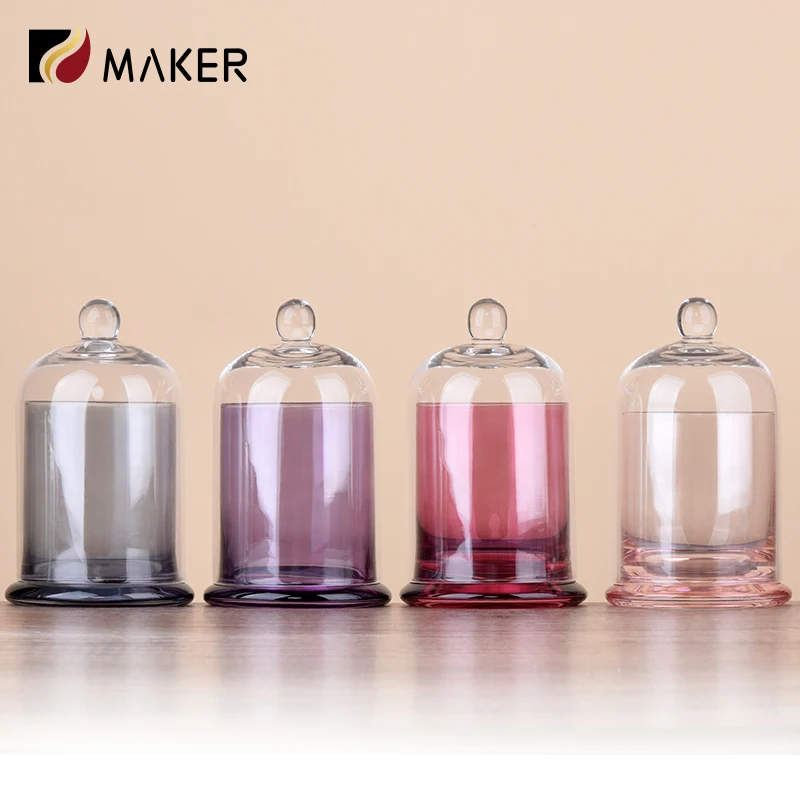 Aroma Jars Wholesale Empty Crystal 8oz 10oz Custom Luxury Colorful Glass Candle Vessels Jar With Bell Shaped Cloche Dome Lids