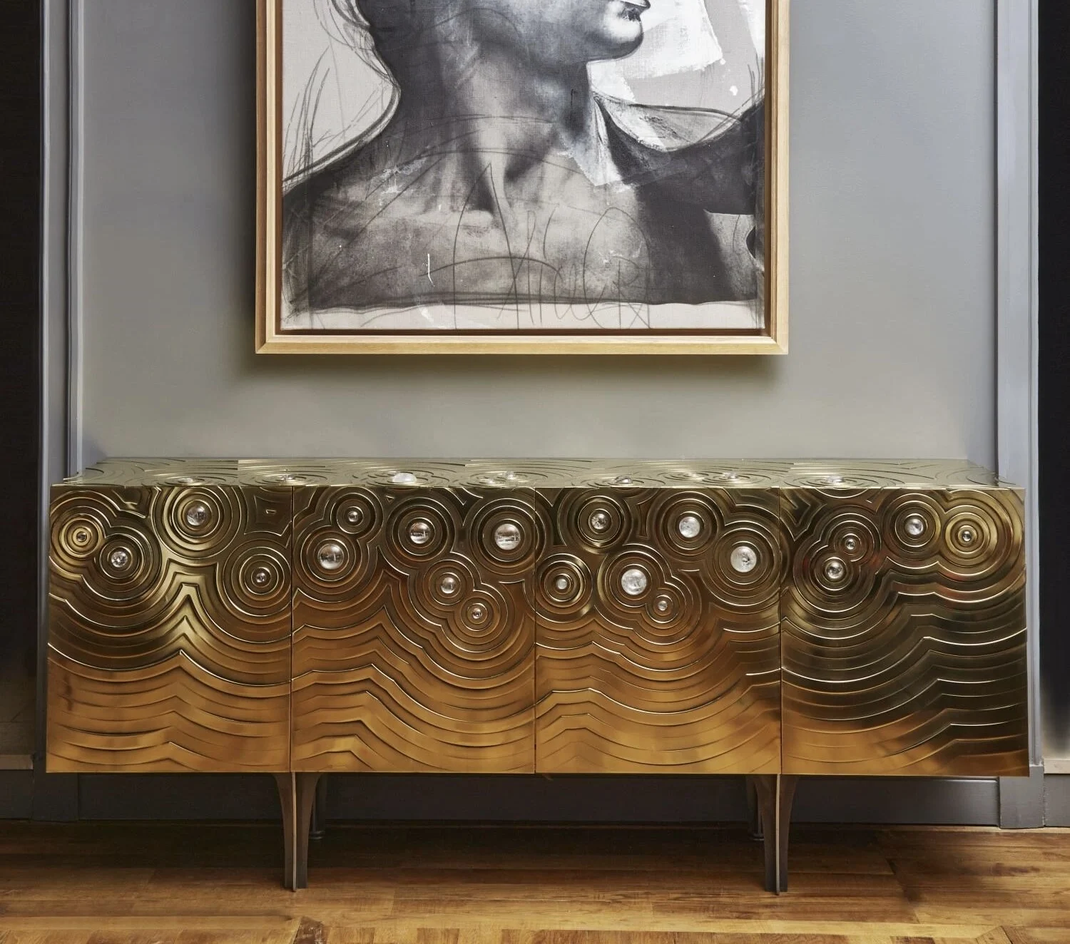 Italian luxury brass gold bubble locker villa living room furniture light luxury metal sideboard