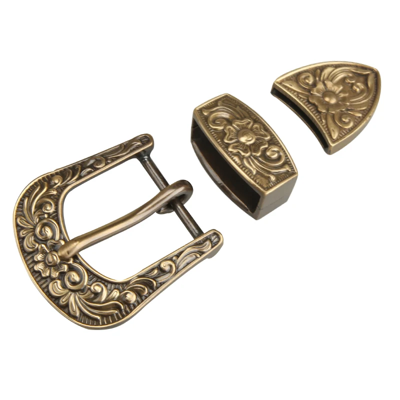 Solid brass three-piece belt buckle copper Tanggrass retro style belt buckle