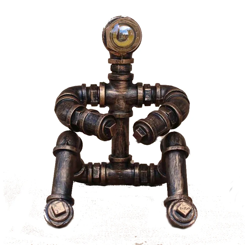 Industrial style retro nostalgic decoration living room bedroom bedside wrought iron pipe robot table lamp
