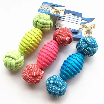 
Pet dog toy ball set, teething resistance, rubber chewing toy, cotton rope knot combination 