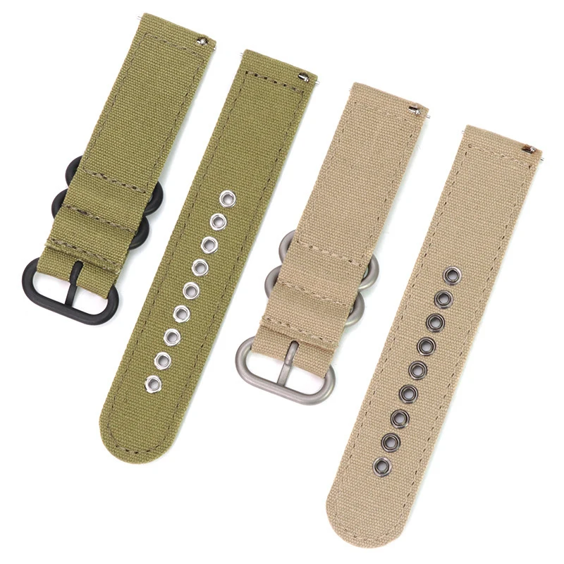 Durable cotton fabric watch straps quick release canvas watch bands with metal eyes on the holes