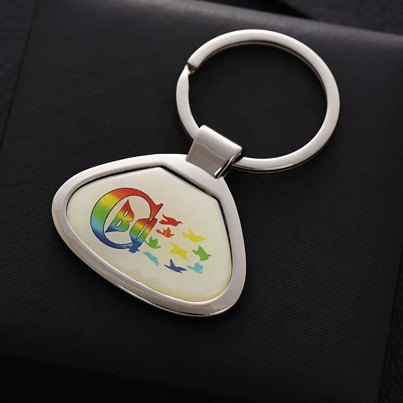 Cute Keychain Designer Shining Silver Triangular Key Chain with Full Color Logo Key Rings