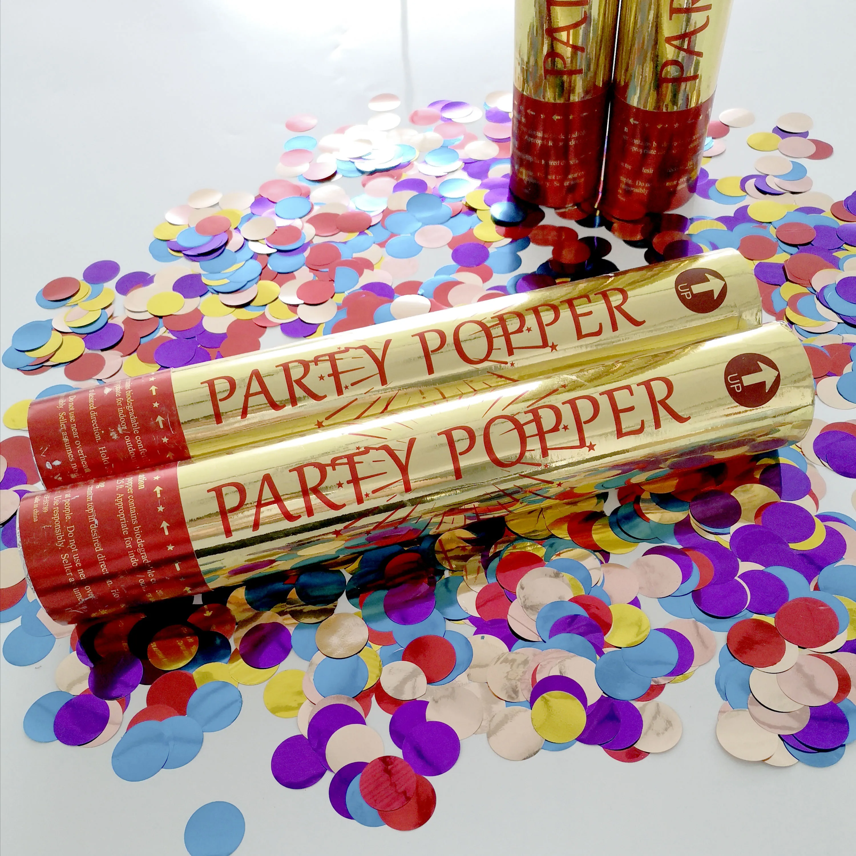 Custom High Quality Confetti Cannons Compressed Air Metallic Heart Star Round Shape Confetti Poppers Wedding