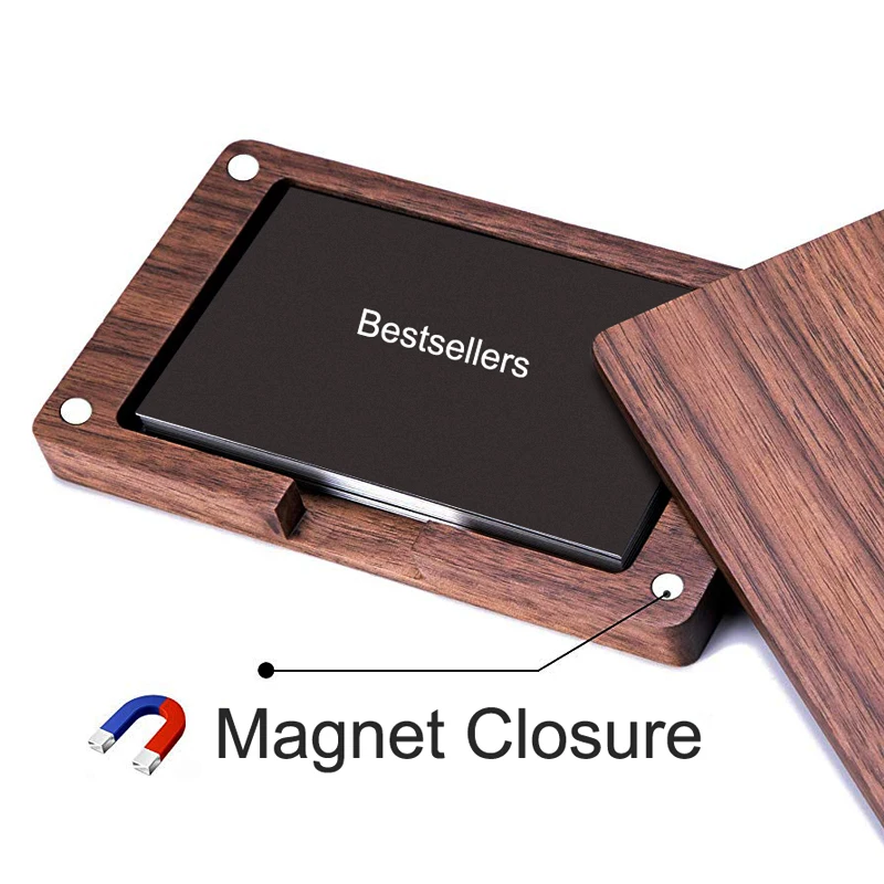 Personalized Eco Friendly Walnut Wood Office Table Square Slim Business Card Holder