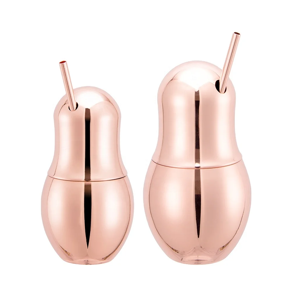 EFINE Copper Mug for Cocktail Bartender Bar Drinkware Stainless Steel Beer Cup Pear Shape with Straw