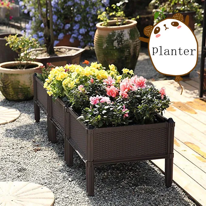 NBCTP Brown Plastic Raised Garden And Home Bed For Grow Flower Bed Pot Planter Grow Box