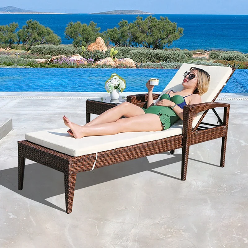pool Sun Bed Outdoor Beach Lounge Chair waterproof pe rattan garden Pool daybed Outdoor Furniture beach Bed Sun Lounger