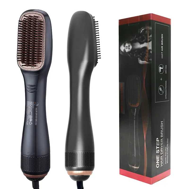 3 in 1 Hot Air Pick Electric hair brush Hair Straightener One Step Hair Dryer Scalp Treatment Unique Metal  comb teeth