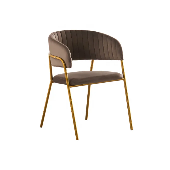 Pink Fast Food Restaurant Dinning Chairs Fabric Armrest Velvet Button Coffee Shop Dining Chair With Golden Steel Metal Legs