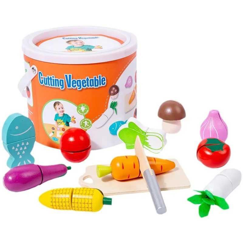 2024 Montessori Toy Play House Cut Fruits and Vegetables Toys Kitchen Set Kid Simulation Kitchen Wooden Toy Early Education Gift