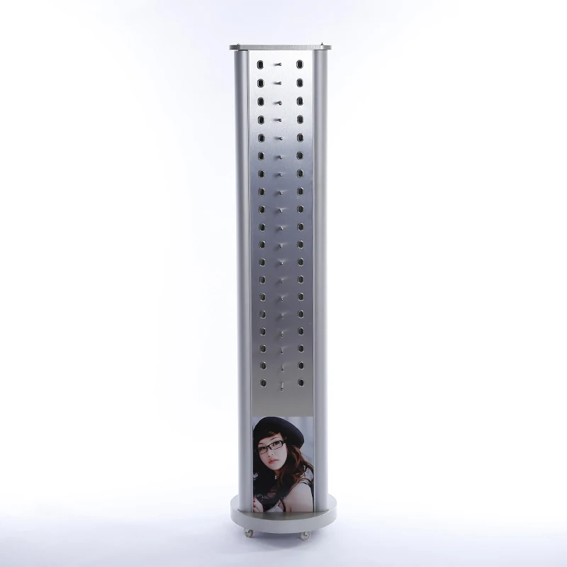 Высокий четырех квадратный поворотный стеллаж из алюминиевого сплава для стеклянных очков стеллаж для солнечных очков с колесиком для магазина стекла