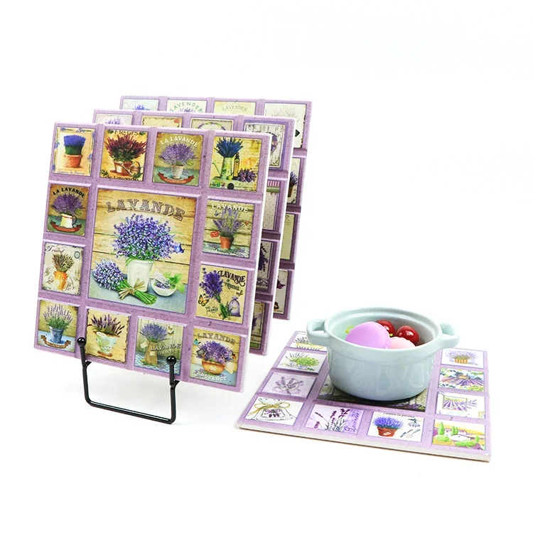 Custom OEM kitchen table dinner ceramic tile hot pot trivet mats & pads placemats dining table mat with cork base heat resistant