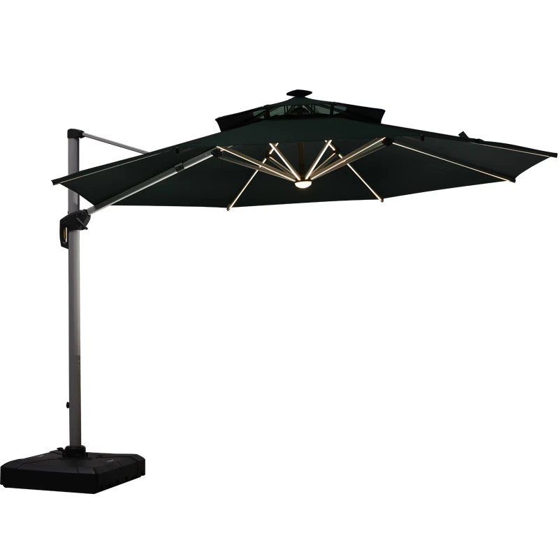 Giant 10ft Solar Charge LED Light Cantilever Offset Parasol Sun Solar Panel Solar Light Umbrella