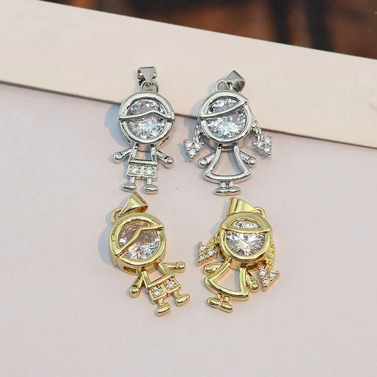 CZ8882 Bling 18k Gold Silver CZ Cubic Zirconia Girl and Boy Kids Best Friend Couple Charms for Bracelet Earring Jewelry Making