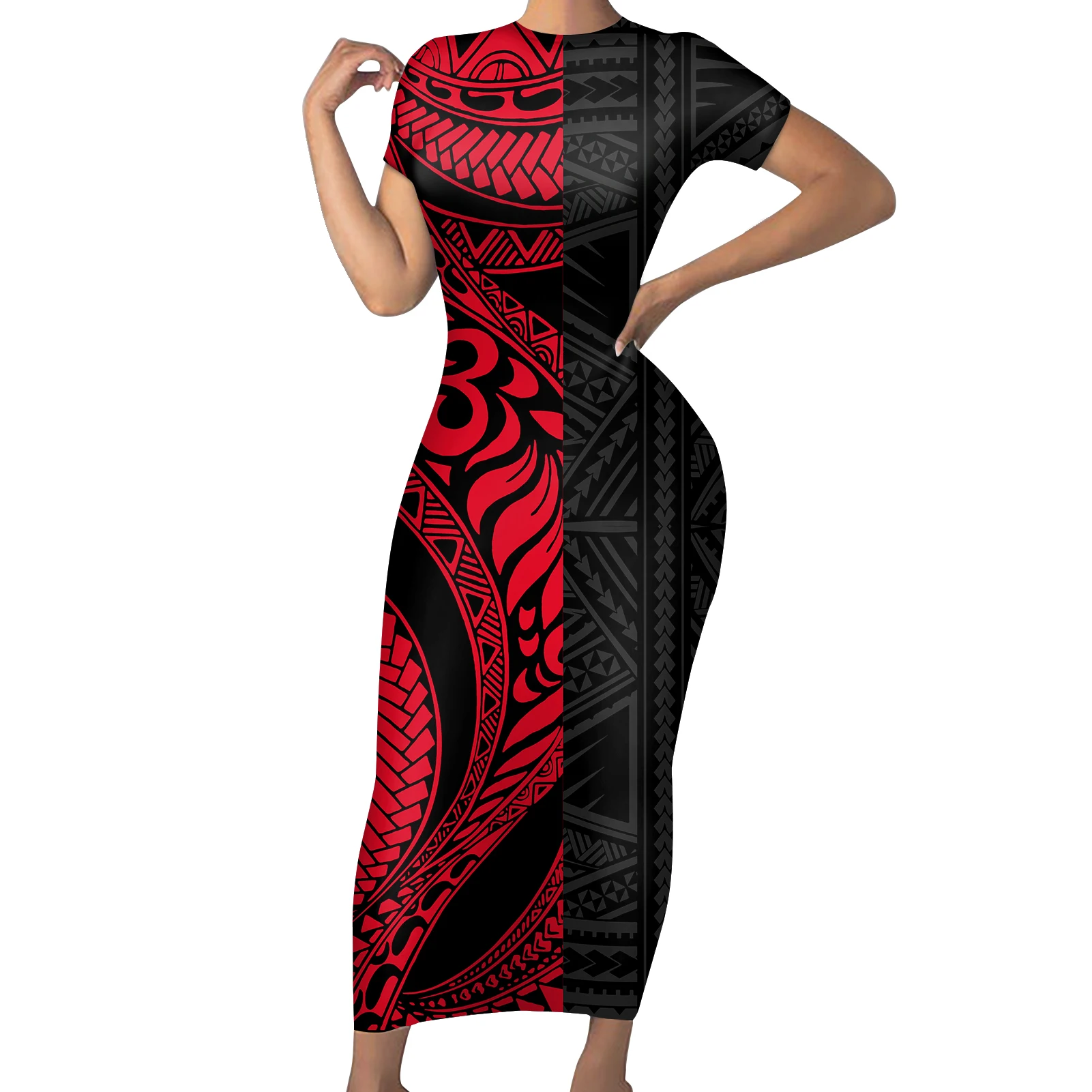 Polynesian Samoan Tattoo Designs Elegant Female Evening Party Dress Custom Pattern Sexy Lady Short Sleeve Tight Dresses 1 MOQ