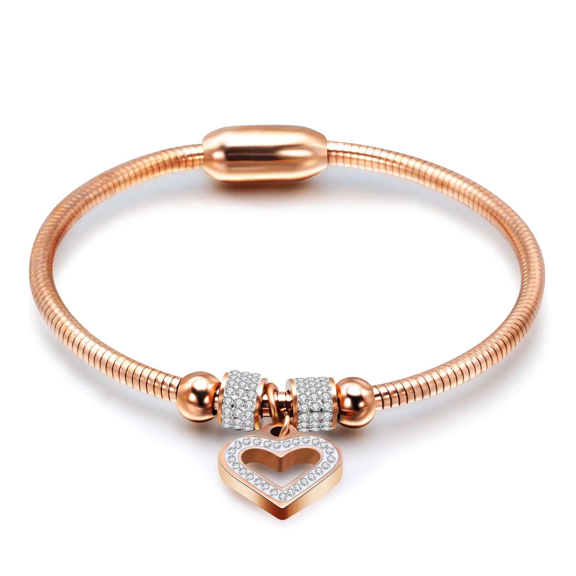 2022 European And American Hot Style Peach Heart Tree Of life Titanium Steel Snake Chain Bracelet With Diamond Magnet Buckle