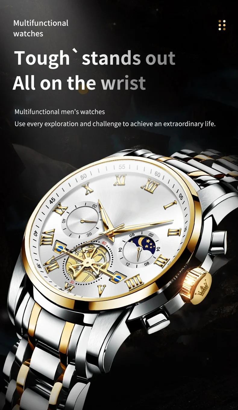 Custom Wrist Watch Watches Men Original Chinese Quartz OLVES Golden Blue Design Chronograph Watch