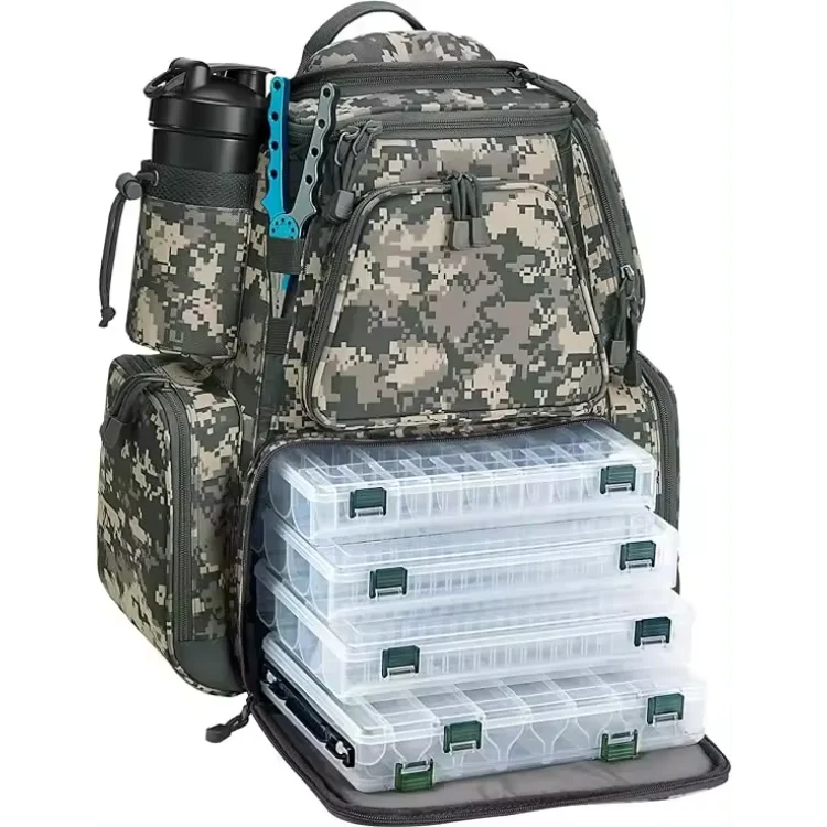 Fishing Tackle Backpack With 4 Trays Large Waterproof Tackle Bag Storage With Protective Rain Cover And 4 Tackle Box