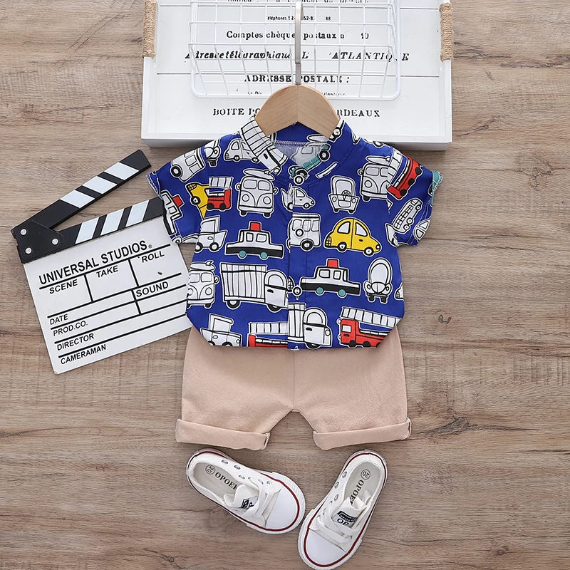 2021 The summer latest boys clothing sets cartoon pattern  Indonesia kids designers clothes summer Boy Short-Sleeved shirt set