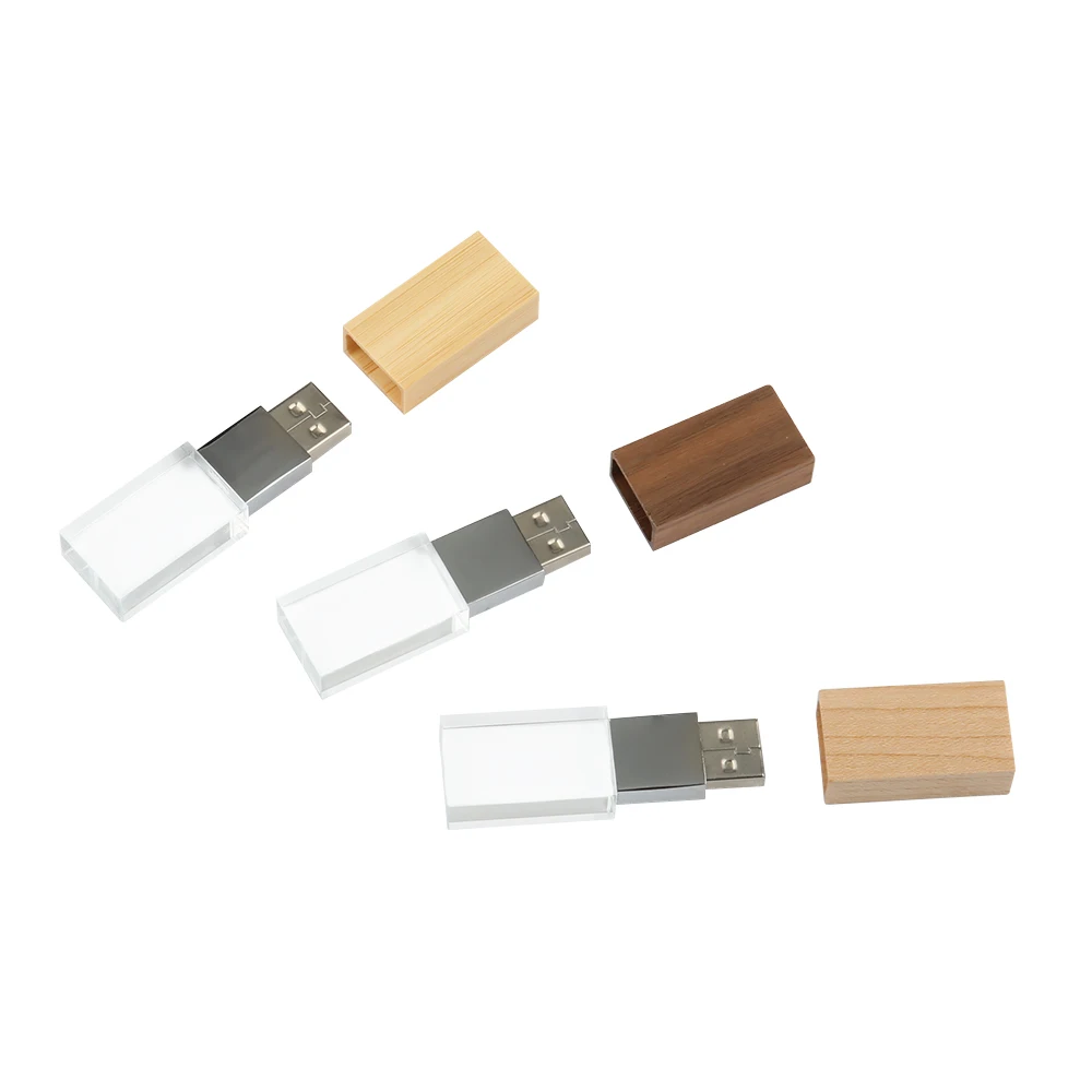 Custom Logo Wooden Cover Crystal Usb Flash Drive Wedding Photography Pen Drive Memory Flash Stick 8Gb 16Gb 32Gb Usb 2.0