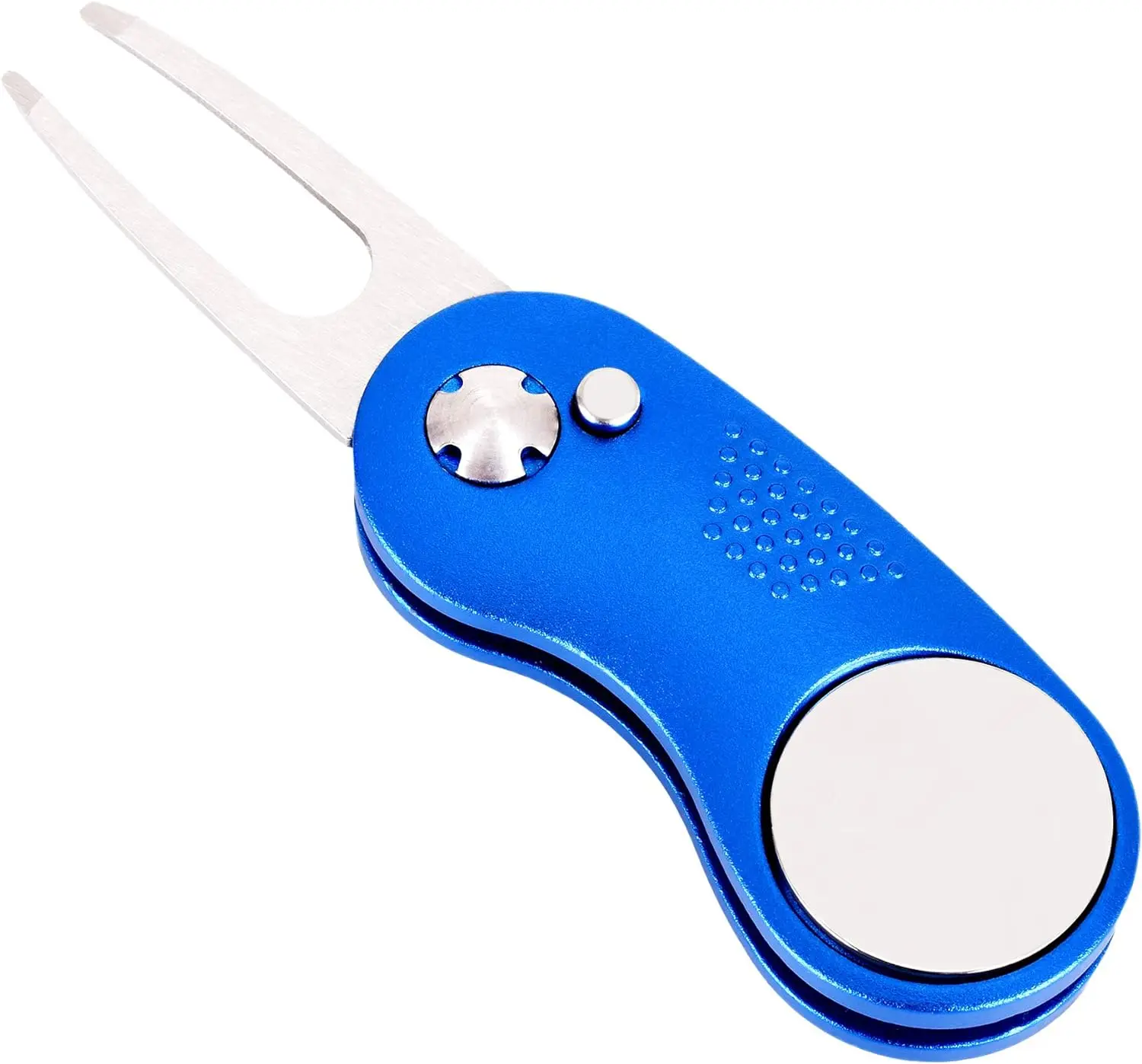 Custom logo aluminium golf divot tool repair switchblade tool pitch fork with detachable golf ball marker