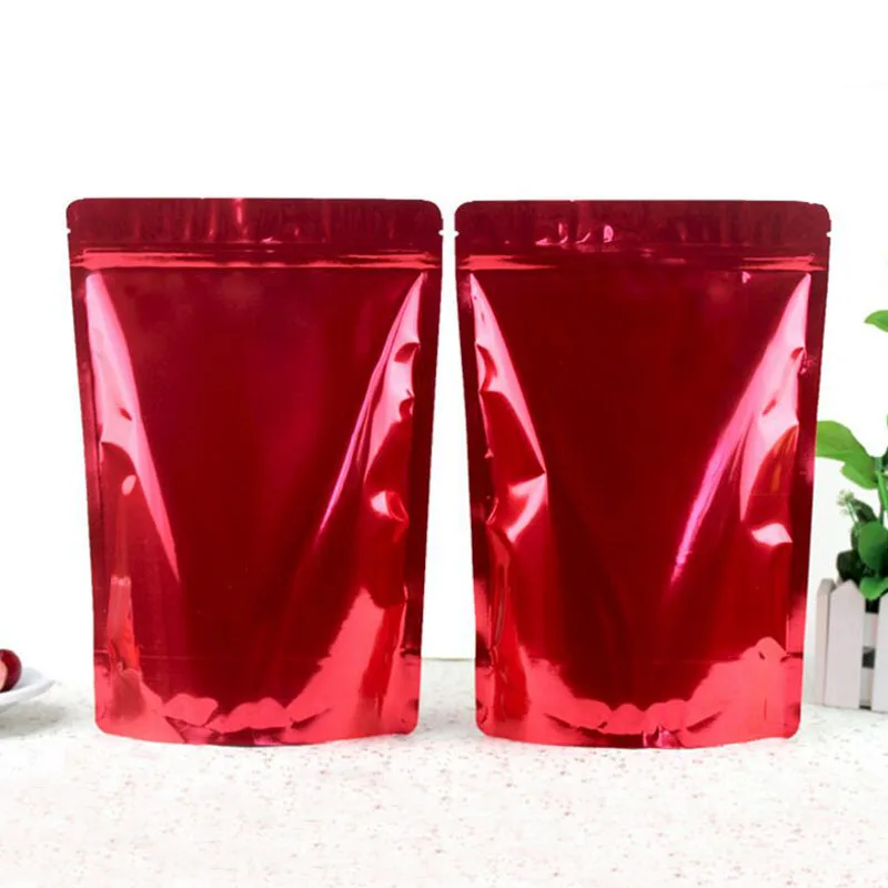 free designs Pack, Resealable Red Glossy Aluminum Foil Mylar Bag Stand Up Zipper Pouch Food Coffee Doypack Packaging.