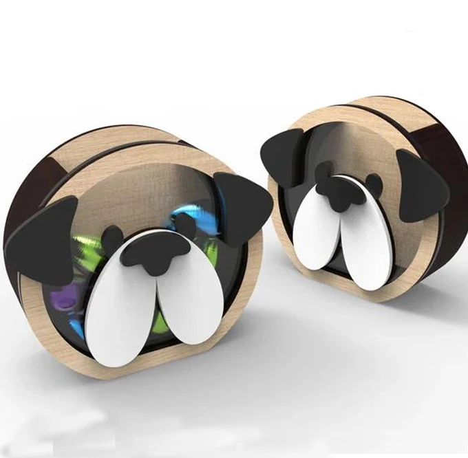 WOODEN DOG CHOCOLATE CANDY EGG BOX BANK HOLDER