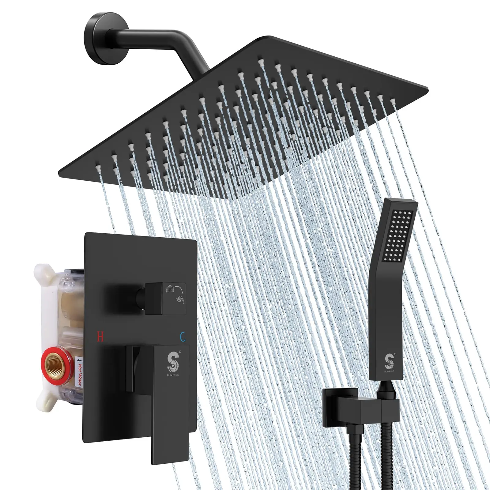 Wholesale 8 Inch Matte Black Professional Rain Falling Bathroom With High Pressure Hamdle Show Head Set