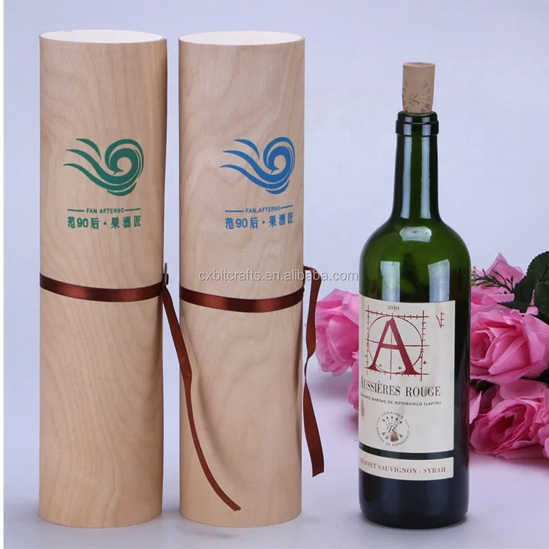 Custom design Wood Cylinder Wine Bottle Box Natural Bentwood Wine Boxes